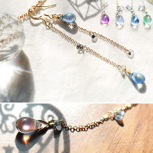 Dew drop silver earring [일본 출고 체코글라스 925 silver 은침 지르콘 체인 롱귀걸이]