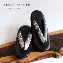 블랙 치리멘 자수 여성 고급 게다 [일본 전통 의상 신발 black 기모노 유카타 게타]
